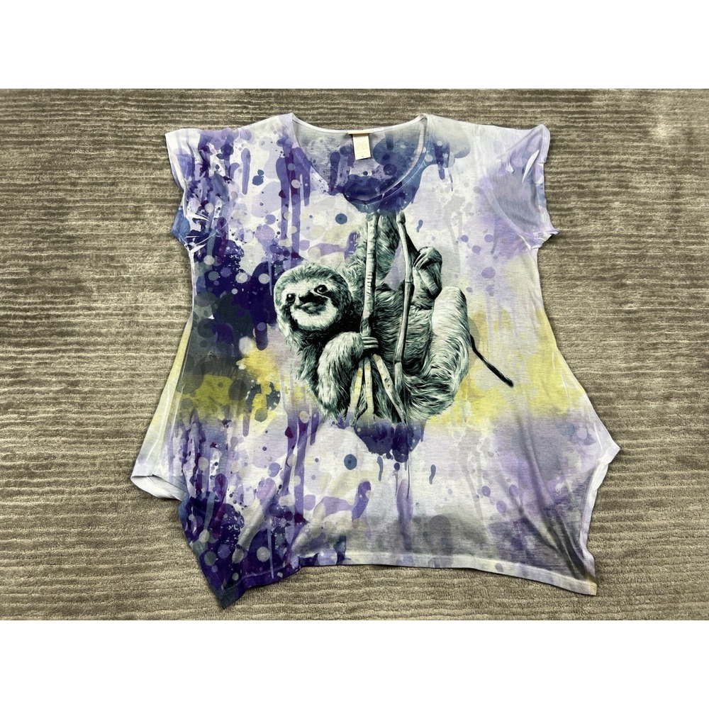 Sunshirt‎ Top Womens XL Purple Sloth Graphic Shortsleeve Made in USA